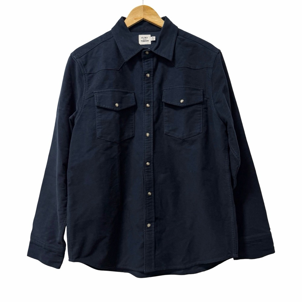 Huckberry Flint & Tinder Pearl Snap Corduroy Western Shirt Mens Size M Navy Blue